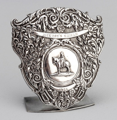 Indian Colonial Silver Viceroys Shield Trophy Menu Holder - J. Boseck & Co.