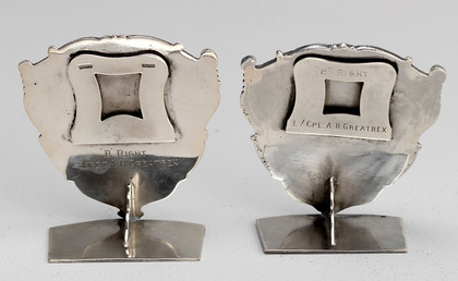 Indian Colonial Silver Viceroys Shield Trophy Menu Holders (Pair) - J. Boseck & Co.