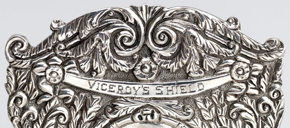 Indian Colonial Silver Viceroys Shield Trophy Menu Holders (Pair) - J. Boseck & Co.