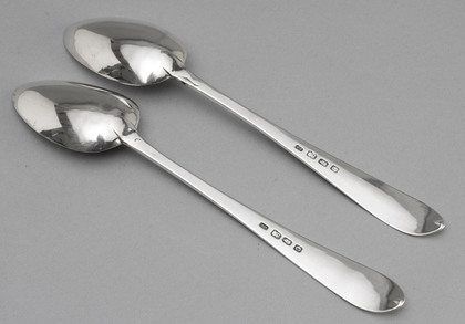 Irish Georgian Silver Bright Cut Serving Spoons (Pair) - John Keene, Dublin Star
