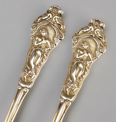 Rare Canova Pattern Silver Gilt Dessert Spoon & Fork - Chawner & Co.