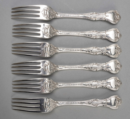 Rare Unknown Pattern Silver Dessert Forks (Set of 6) - Hayne & Cater, Diamond Registration Mark