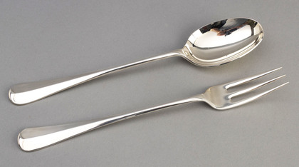 Rat-Tail Hanoverian Sterling Silver Basting Spoon & Serving Fork - Haviland-Nye, Golden Jubilee Hallmark