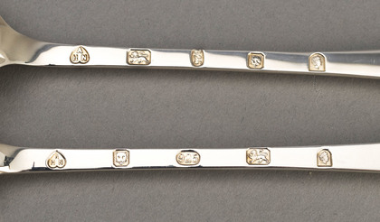 Rat-Tail Hanoverian Sterling Silver Basting Spoon & Serving Fork - Haviland-Nye, Golden Jubilee Hallmark