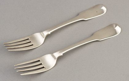 Irish Georgian Silver Tableforks (pair) - Hallmarking Interest, 1825, Thomas Farnell