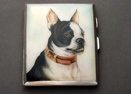 Silver enamel cigarette case - Boston Terrier