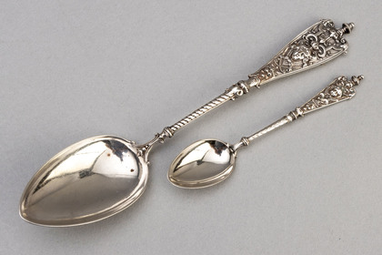 Daniel Vollgold & Son Silver Teaspoons (Set of 4) & Tablespoon - Berlin Court Goldsmith, Prussian Royal Family