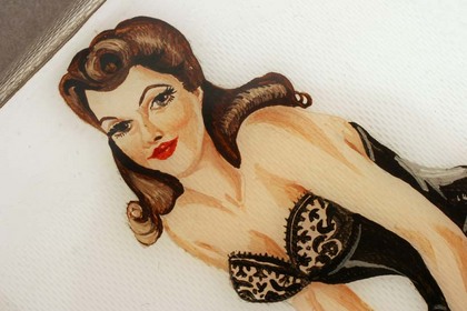 Silver Enamel Cigarette Case - Pin-up girl
