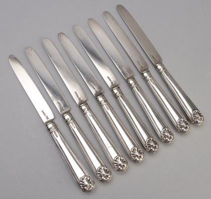 Georgian Silver Dessert Knives (Set of 8) - Thread & Shell Pattern, William Chawner