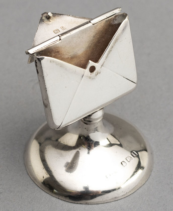 Rare Antique Silver Envelope Stamp Case - Mounted on Stand for Desk