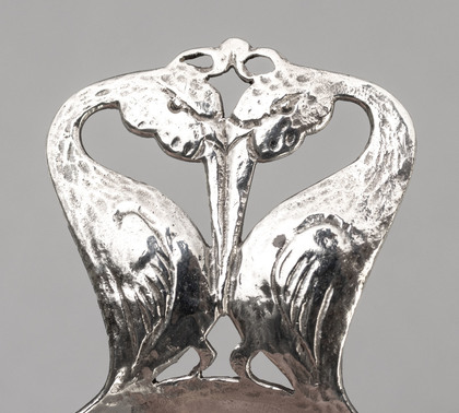 Bernard Instone Silver Arts & Crafts Caddy Spoon - Great Crested Grebes Courting Ritual