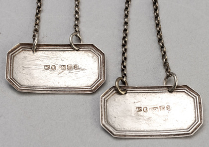 Victorian Silver Boudoir Labels (Pair) - Whiskey, Liqueur