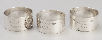 Natal Rifle Association Semper Paratus Sterling Silver Trophy Napkin Rings -Emma Thresh, Murray-Smith Memorial, Royston Memorial